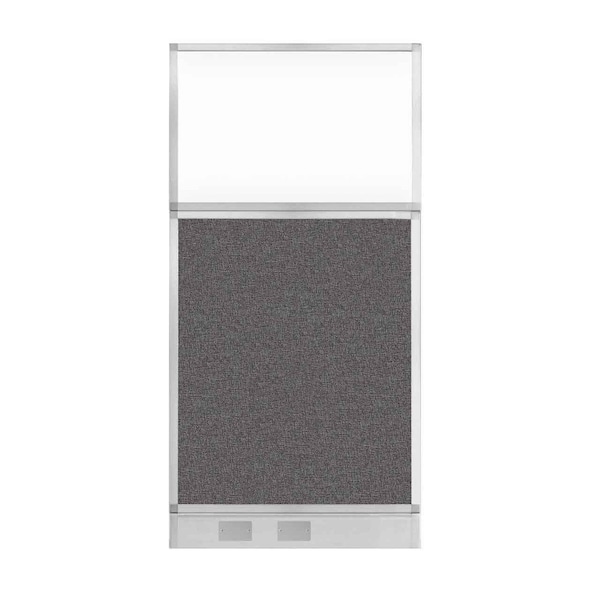 Hush Panel Cubicle Partition 3' x 6' Charcoal Gray Fabric Clear Window w/ Cable Channel